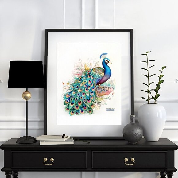 11x14 Peacock Bird Watercolor Oil Painting Fantasy‎ Art Print - Picture 7 of 7